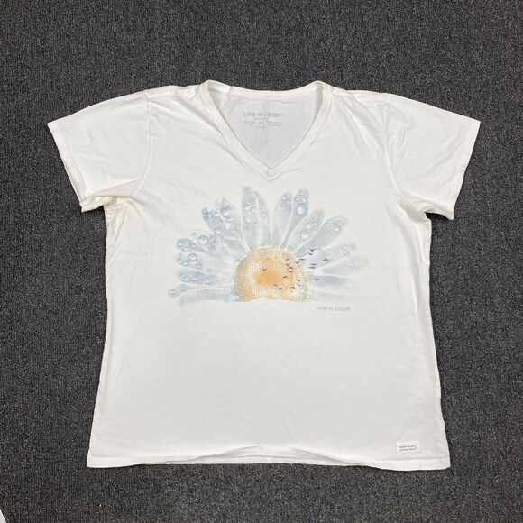 Life Is Good Crusher Tee Women's White Flower Sunrise Graphic Print Size XL - Picture 1 of 7